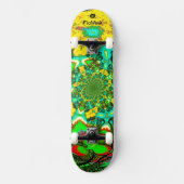 Groovy Yellow Green Abstract Futuristic spiral Skateboard (Voorkant)