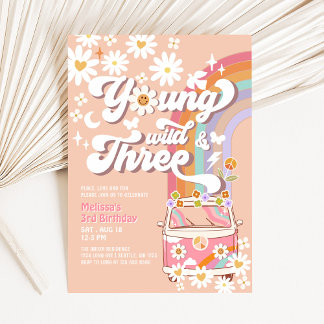 Groovy Young Wild en Drie 3de Verjaardag Kaart