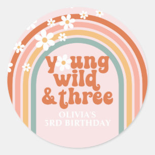 Groovy Young Wild Three madeliefjes regenboog 3de Ronde Sticker