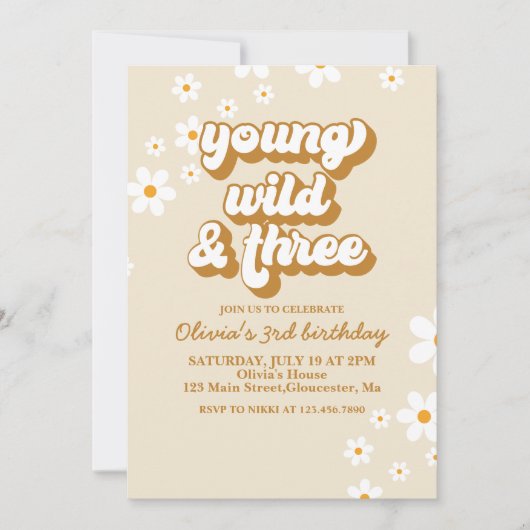 Groovy Young Wild Three Retro Daisy 3de verjaardag Kaart (Voorkant)