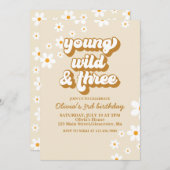 Groovy Young Wild Three Retro Daisy 3de verjaardag Kaart (Voorkant / Achterkant)
