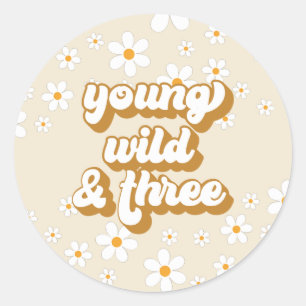 Groovy Young Wild Three Retro Daisy 3de verjaardag Ronde Sticker