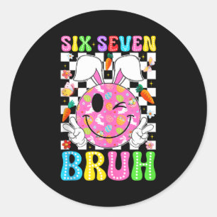 Groovy zes zeven bruh pasen dag 6 7 meme konijn ronde sticker