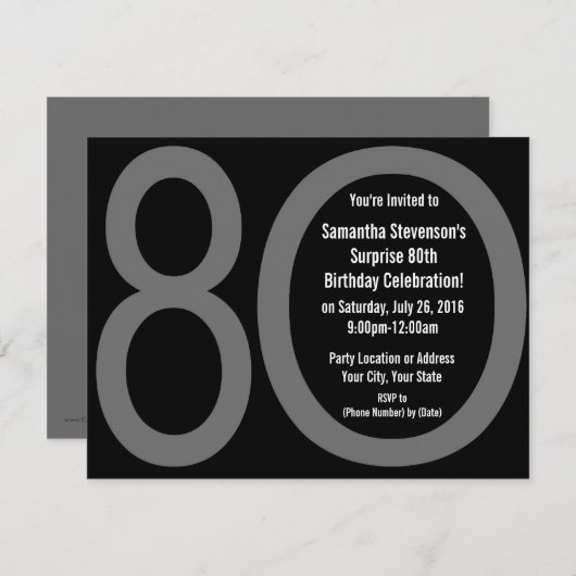 Gros 8-0 Invitations de fête d'anniversaire (Devant / Derrière)