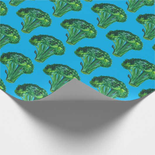 Gros brocoli sur papier cadeau bleu aquarelle (Coin)