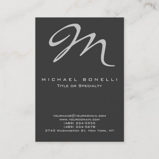 Gros Carte de visite de calligraphie gris monogram (Devant)