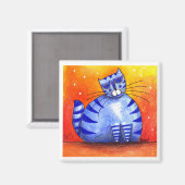 Gros chat bleu gras - Magnet Carré (Recto/Verso)