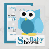 Gros chouette bleue Bleue Bébé Invitations de douc (Devant / Derrière)