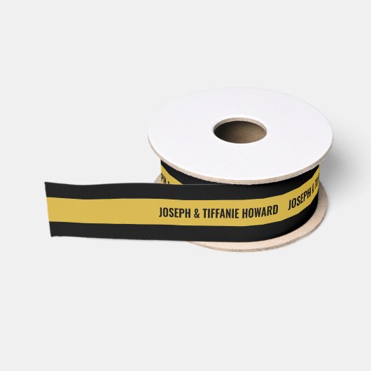 Gros-grain 2 Yard Texte Personnalisé Noir Ruban Grillé Or (Bobine)