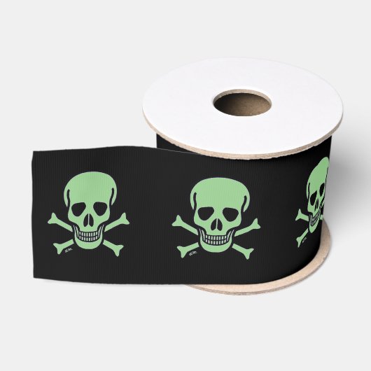 Gros-grain Boule de ruban noir crâne vert (Bobine)