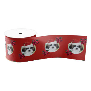 Gros-grain Chien rouge de tzu de shih de Noël 3" ruban de