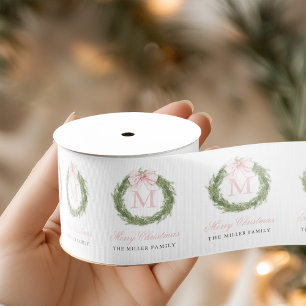 Gros-grain Couronne de Noël Monogramme avec Ruban Rose