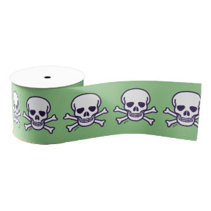 Gros-grain Crâne n Os blanc vert ruban bobine
