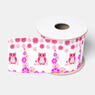 Gros-grain hibou rose ruban décoratif
