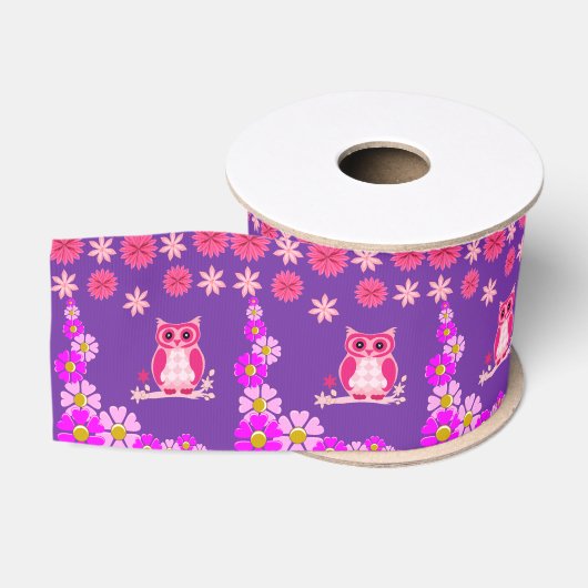 Gros-grain hibou rose ruban décoratif (Bobine)