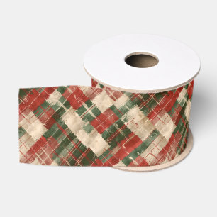 Gros-grain Noël rustique Ruban Tartan Rouge Vert et Crème