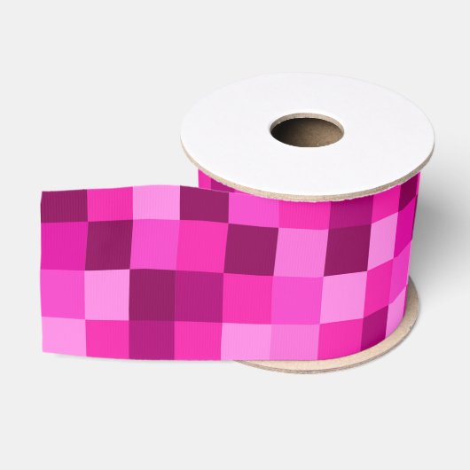 Gros-grain Ruban à pixels roses, ruban rose moderne en pixels (Bobine)