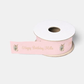 Gros-grain Ruban de naissance personnalisé rose Garden Bunny