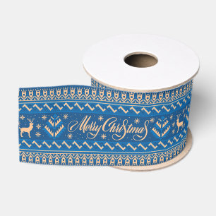 Gros-grain Ruban de Noël à motif nordique Blue Gold