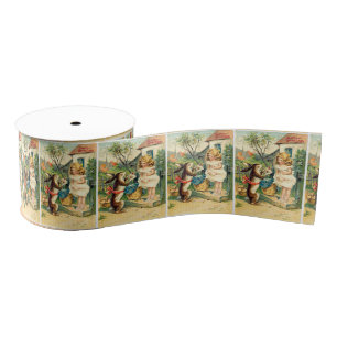 Gros-grain Ruban de Pâques vintage Holiday Girl & Bunny