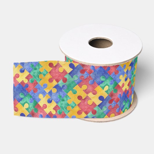 Gros-grain Ruban de puzzle d'aquarelle de sensibilisation sur (Bobine)