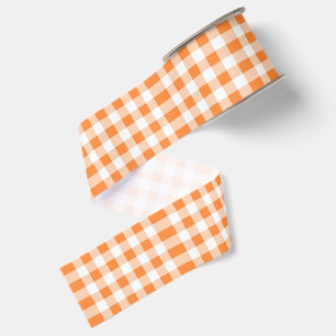 Gros-grain Ruban de satin à carreaux tartan orange et blanc