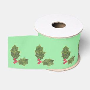 Gros-grain Ruban de satin de Noël au houx vert - Fête de fin