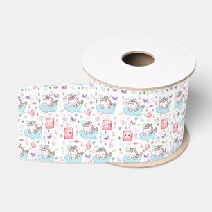 Gros-grain Ruban décoratif bleu rose licorne arc-en-ciel chat