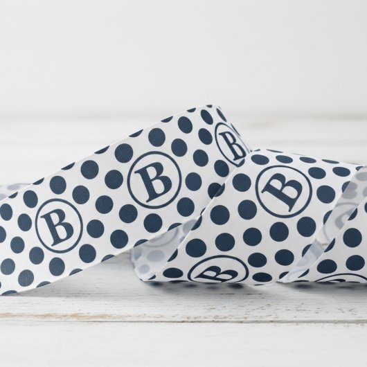 Gros-grain Ruban Grosgrain Monogramme à Motif à Points Navy B