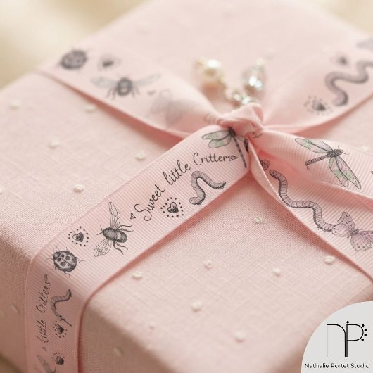 Gros-grain Ruban grosgrain monogrammé rose blush bug