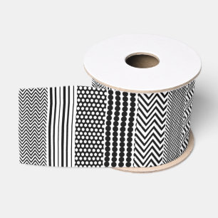 Gros-grain Ruban - Motifs mélangés noir et blanc