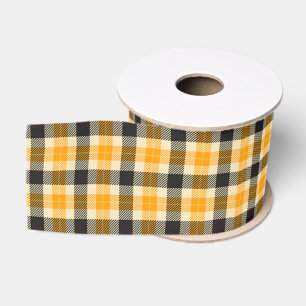 Gros-grain Ruban plaqué Tartan orange et noir