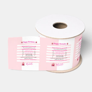 Gros-grain Ruban rayé rose et blanc Joyeux Anniversaire