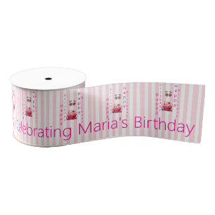 Gros-grain Ruban rayé rose et blanc Joyeux Anniversaire