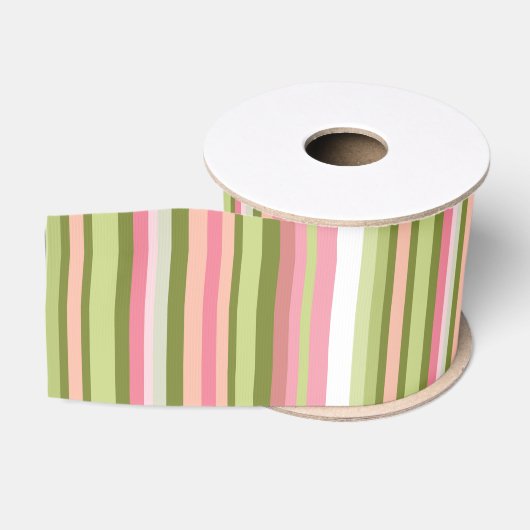 Gros-grain Ruban rose et vert dans les tons pastel (Bobine)