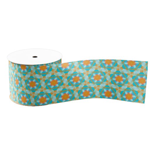 Gros-grain Ruban rose Turquoise Hexagon (Bobine)