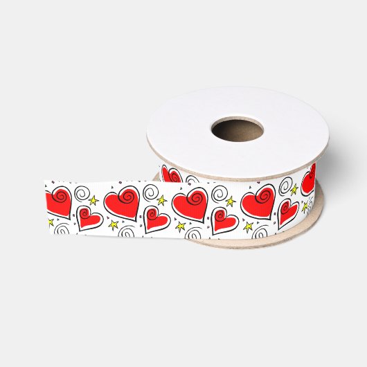 Gros-grain Ruban rouge de motif de coeurs (Bobine)