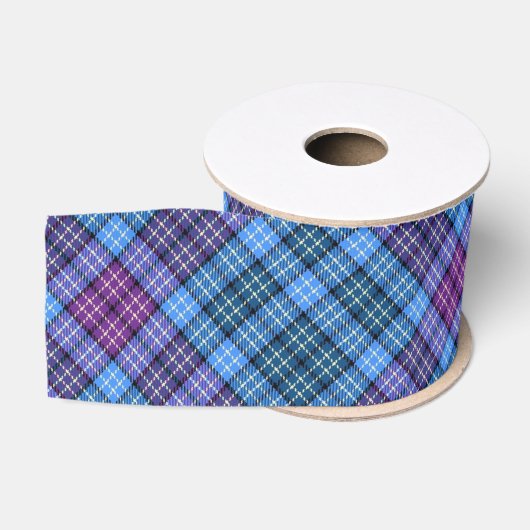 Gros-grain Ruban - Tartan bleu rose violet vert (Bobine)