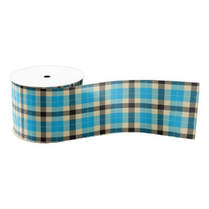 Gros-grain Ruban Tartan Turquoise et Noir