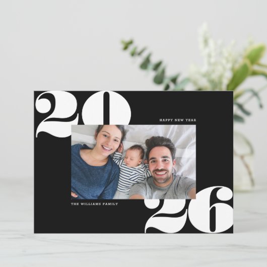 Gros Gras Année Nouvel An Fête Carte photo Noir (Debout devant)