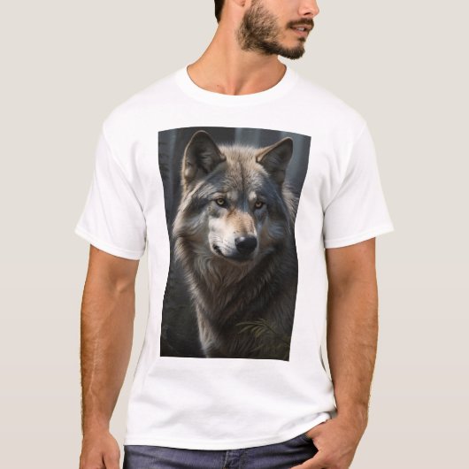 Gros plan d'un T-shirt au visage de loup gris (Devant)