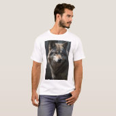 Gros plan d'un T-shirt au visage de loup gris (Devant entier)
