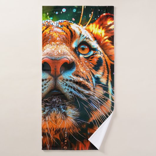 Gros plan sur le visage intense d'un tigre (Serviette de bain)