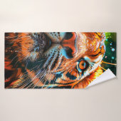 Gros plan sur le visage intense d'un tigre (Serviette de bain)