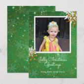 Gros Snowflakes Green Photo Flat Carte de Noël (Devant / Derrière)
