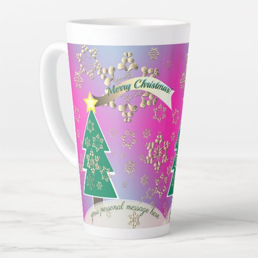 Gros Snowy Purple Arbre de Noël Scène Latte Mug (Angle gauche)