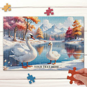 Gros Swan d'hiver maman et enfant Puzzle