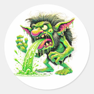 Gross Out Puking Troll Slime & Lachen Ronde Sticker
