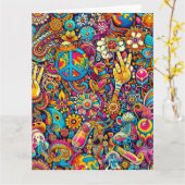 Grosse carte de voeux pliée des années 60 (Fleur jaune)