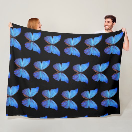 Grosse couverture en polaire Papillons bleus/Noir (En situation)